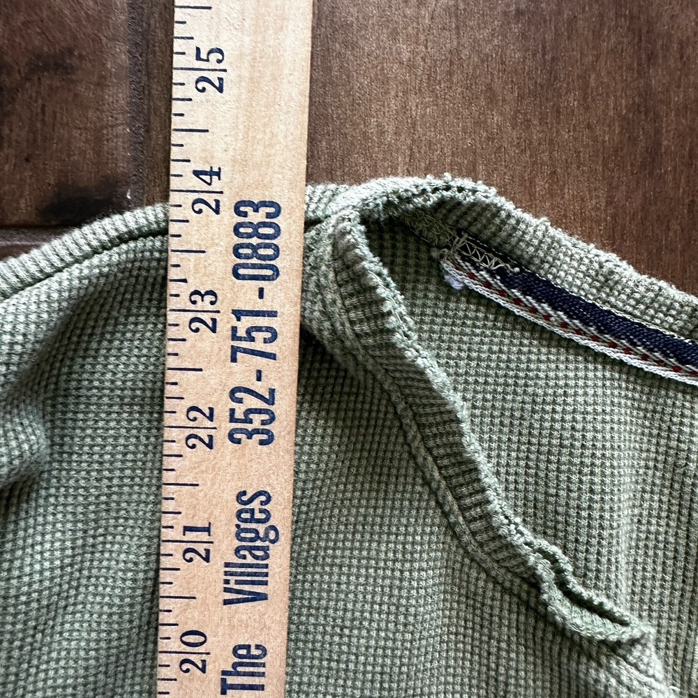Pilcro Anthropologie Sage Green Waffle Knit Thermal Top XL Split Neck Raw Hem - Picture 5 of 8